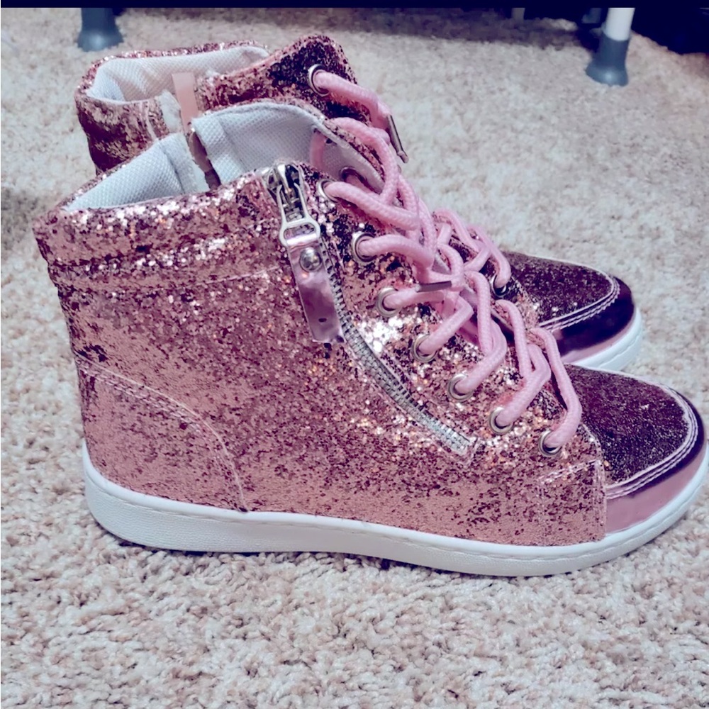 Forever by Forever Link Women's Casual Hi Top Sneakers PinkGlitter Shoes Sz 7.5